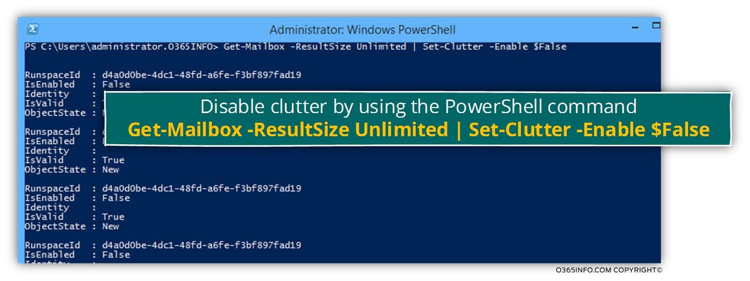 disable clutter with PowerShell Command screenshot