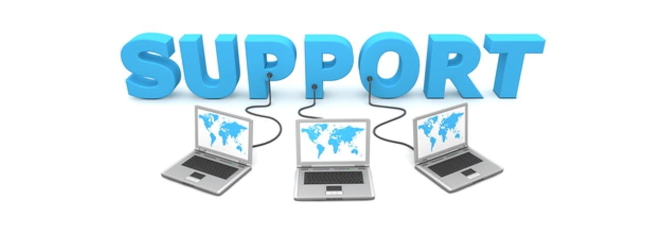 Support word and three computers graphic
