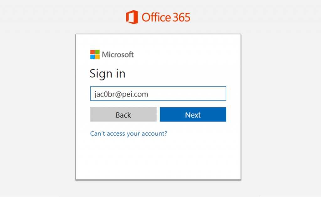 Office 365 New Sign In Experience screenshot