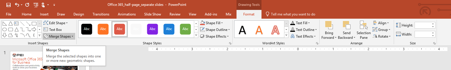 marge shapes feature on powerpoint toolbar