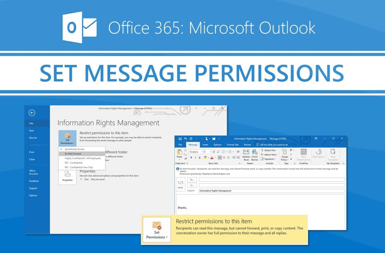 Office 365 Setting Information Rights Management Policies In Outlook
