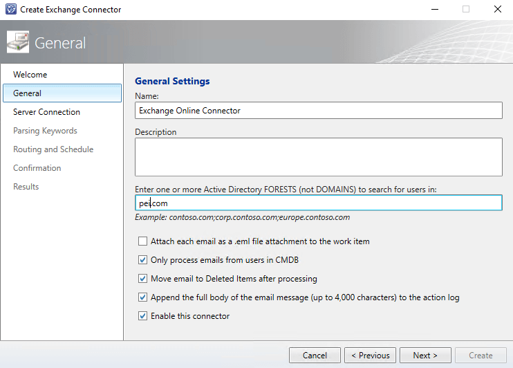 Create Exchange Connector in SCSM