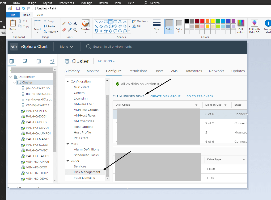 Claim unused disks in vSphere Client
